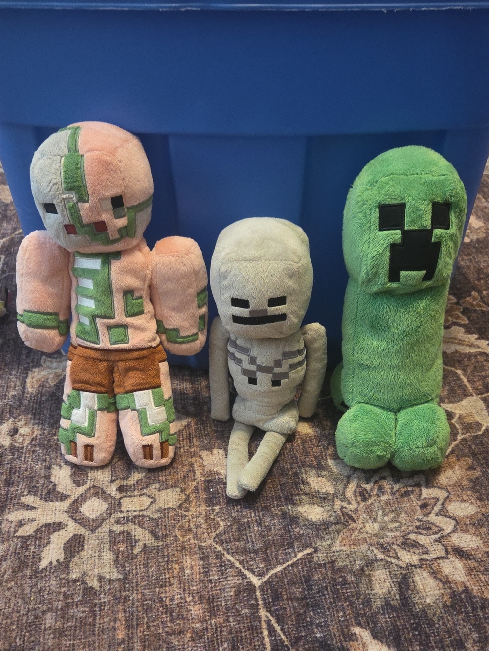 Minecraft Plush Creeper, Skeleton & Golem Set - Green, Gray, Tan
